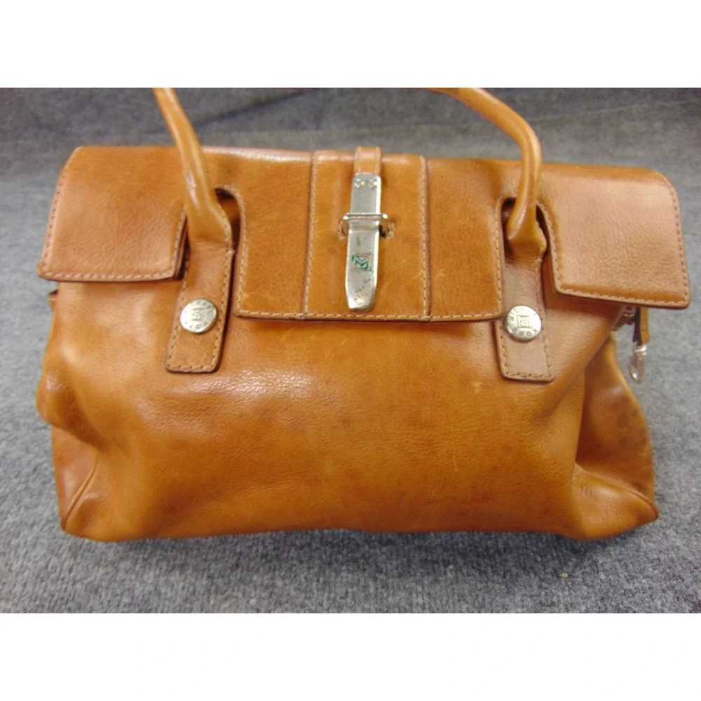Michael Kors Satchel Tan Leather Buckle Large Handbag Shoulder Bag Distressed - Picture 6 of 14